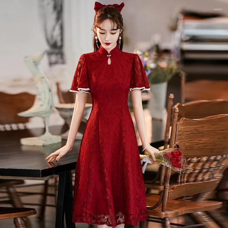 الملابس العرقية Cheongsam Toast Dress Bride 2023 مشاركة الزفاف في الخريف الأنيق الأنيقة اليومية