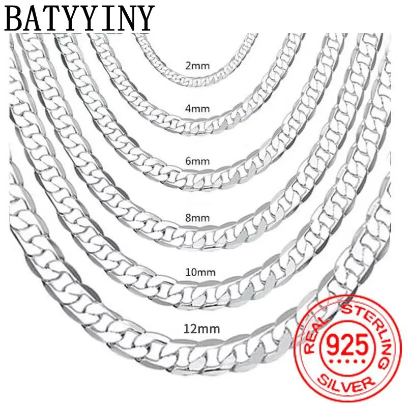 Strands Strings Batyyyiny Mens 925 STERLING Gümüş İtalyan Küba Körfez Zincir Kolyeler Erkekler için Kadınlar Katı Gümüş Figaro Zincir Katmanlı Kolye 230313