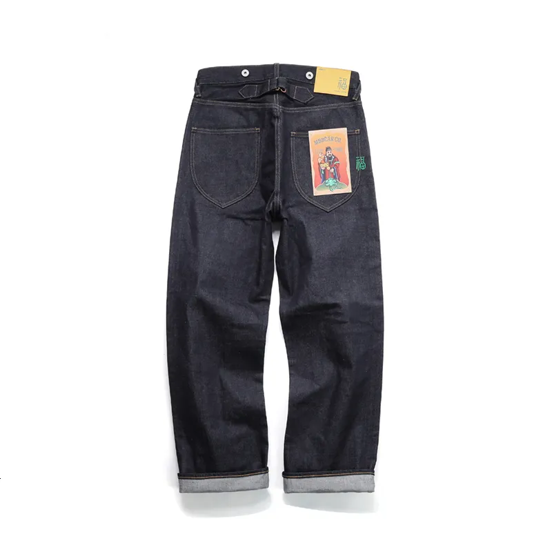 Mäns jeans män jeans selvage denim hög midja par spänne breda benbyxor vintage byxor för manligt mode 230313