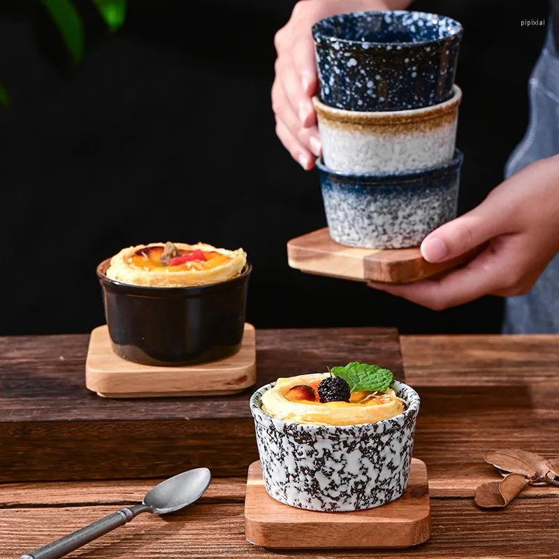 Cuencos de cerámica para hornear pudín taza japonesa gradiente Souffle postre Snack Bowl pequeño hogar cocina suministros vajilla