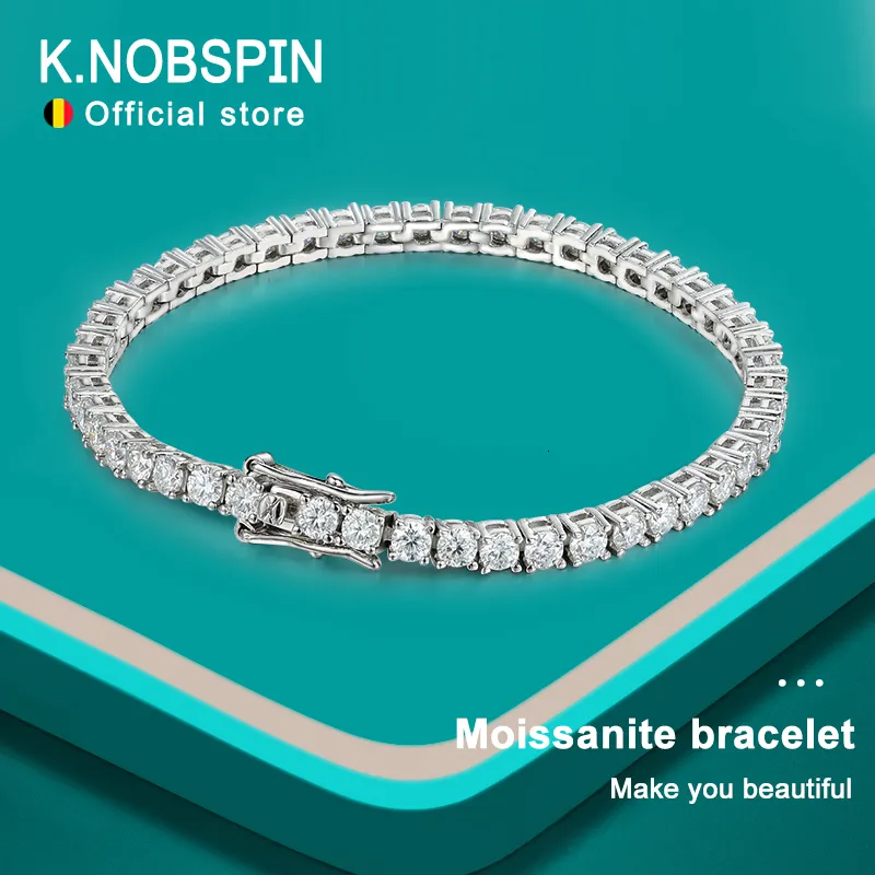 Bracelets porte-bonheur Knobspin véritable bracelet pour femme S925 en argent sterling 4 mm diamants bracelets chaînes avec certificat GRA bijoux fins 230313