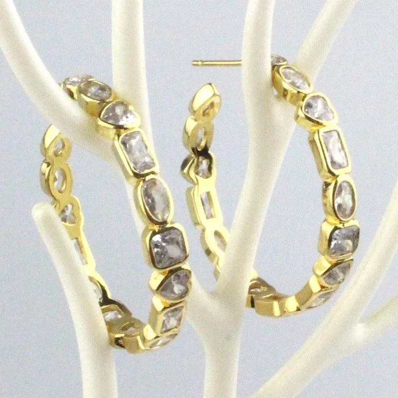 Boucles d'oreilles cerceau 10 paire/lot mode grand cercle Cz clou plaqué coeur cubique Zircon breloques conception boucle d'oreille en gros