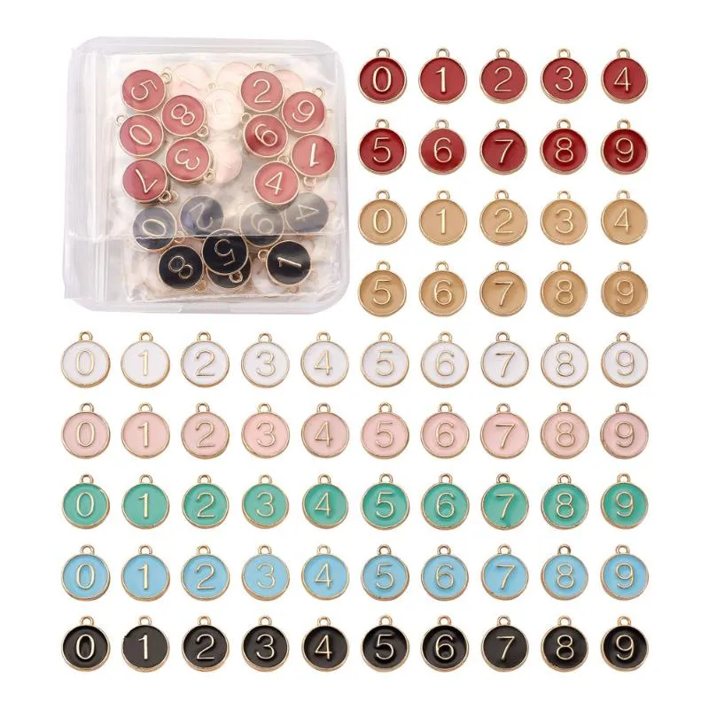 Charms 7Sets/Box Alloy Email Flat Round Round Round Round Round 26 Letter A-Z Nummer 0-9 Charm Hangers voor DIY ketting sieraden maken Decor Mix Colorcharms