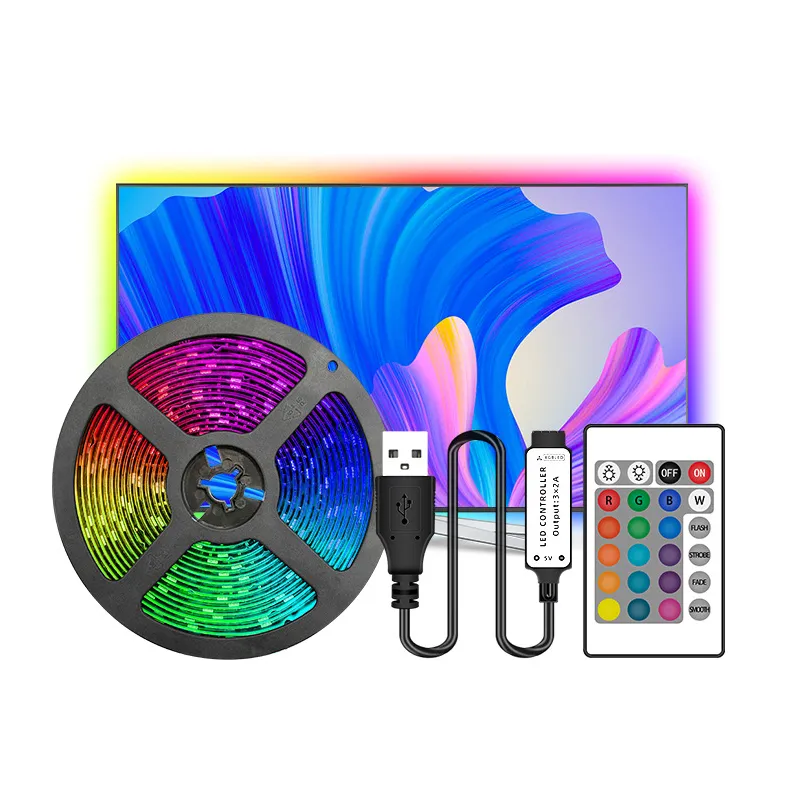 Bluetooth LED -remsljus 16,4ft DC5V med 24 nycklar Remote Controlle Color Changing 5050 RGB Light Strips Diy Kit Home Bedroom and Kitchen Decoratio Usalight