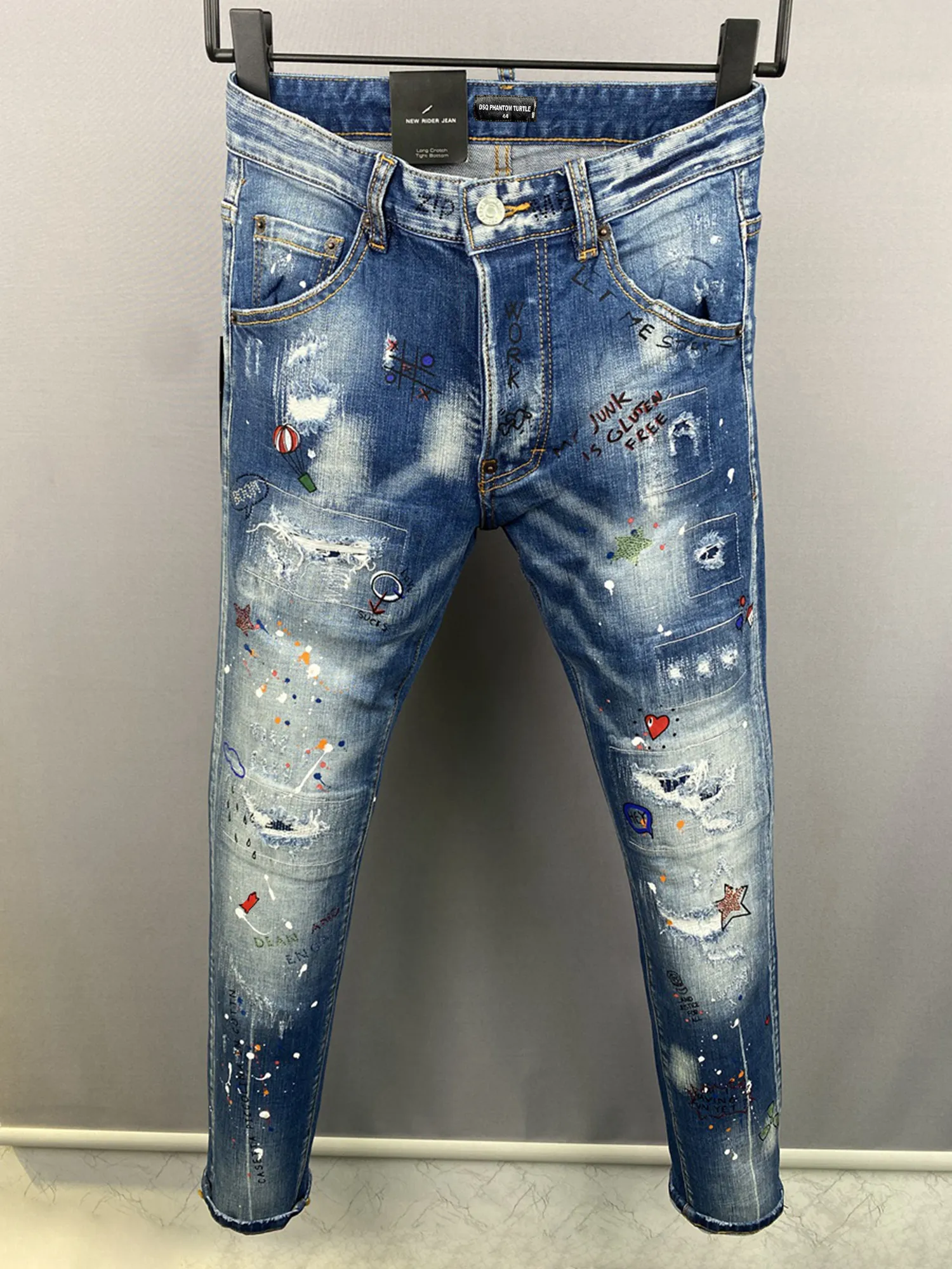 DSQ PHANTOM TURTLE Men's Jeans Classic Fashion Man Jeans Hip Hop Rock Moto Mens Casual Design Ripped Jeans Distressed Skinny Denim Biker Jeans 6126