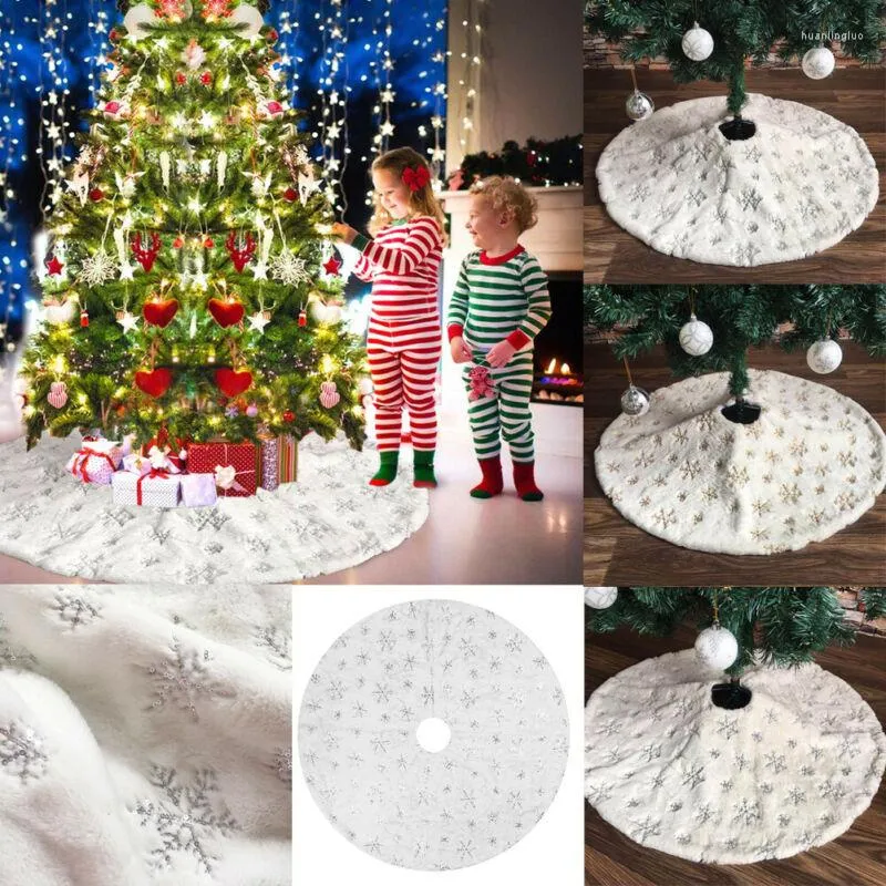 Christmas Decorations 2023 Elegant Sequin Embroidery Snow Plush Tree Skirt Base Floor Mat Cover XMAS Home Party Decor 78-122cm