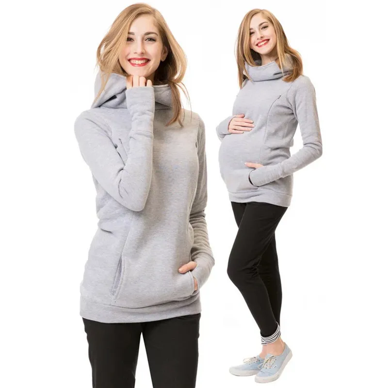 Maternità Tops Tees Felpa Donna Allattamento Maniche lunghe Con cappuccio Felpe con cappuccio per allattamento Autunno e inverno Maglione incinta 230313