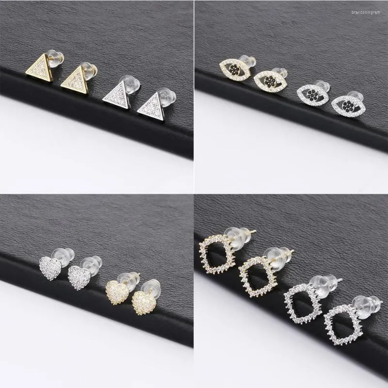 Boucles d'oreilles à tige Triangle géométrique yeux boucle d'oreille minimaliste clous d'oreille Mini coeur brillant Zircon pour femmes femmes bijoux cadeaux