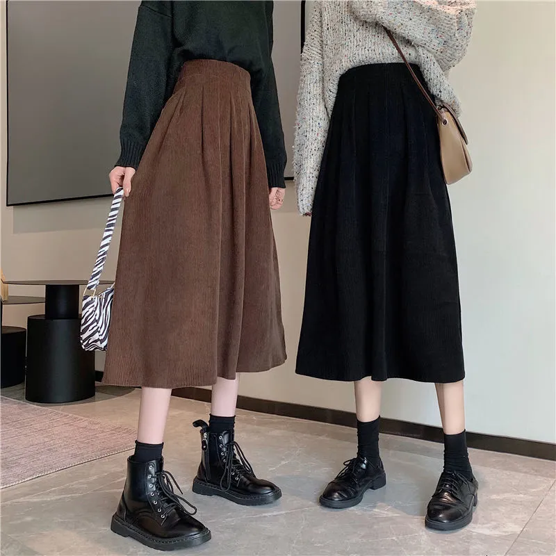 Vintage Corduroy Midi Skirt For Women High Waist A Line Skirts In Brown And Black Autumn Winter Fashion Long Skirted Style 230313 From Kong003 11.08 DHgate.Com