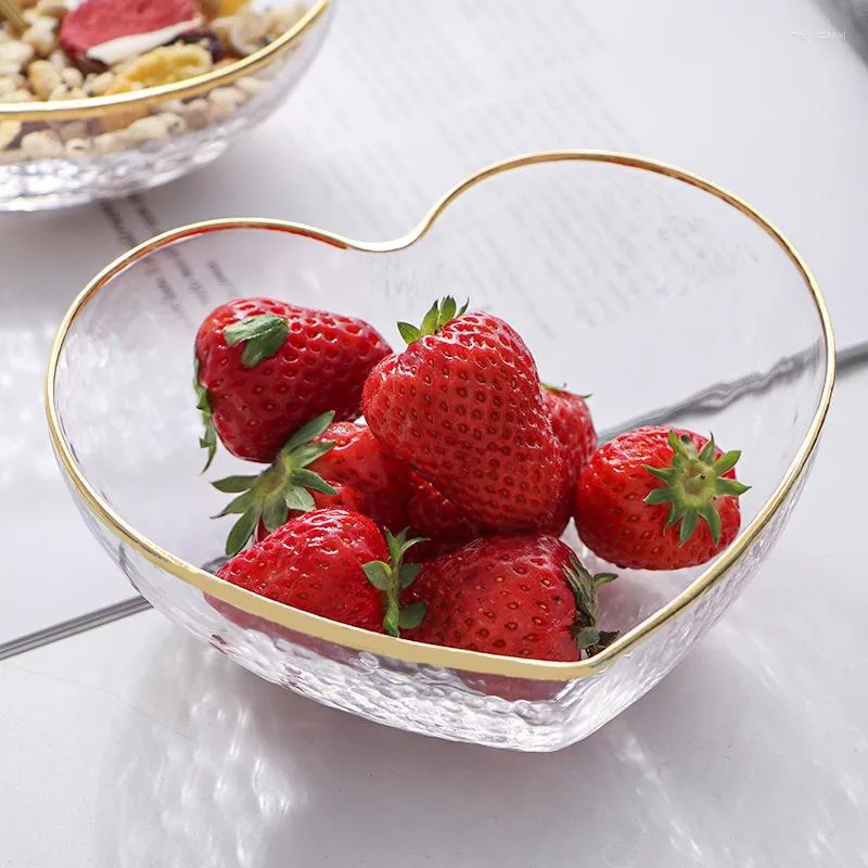 Kommen transparante glazen kom creatief hartvormige goud rand hamer oogpatroon salade fruit dessert servies set