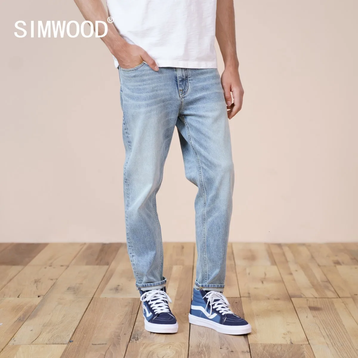 メンズジーンズSiwmood S Spring Environmental Laser Wash Jeans Men Slim Fitクラシックデニムズボン高品質JeanSJ170768 230313