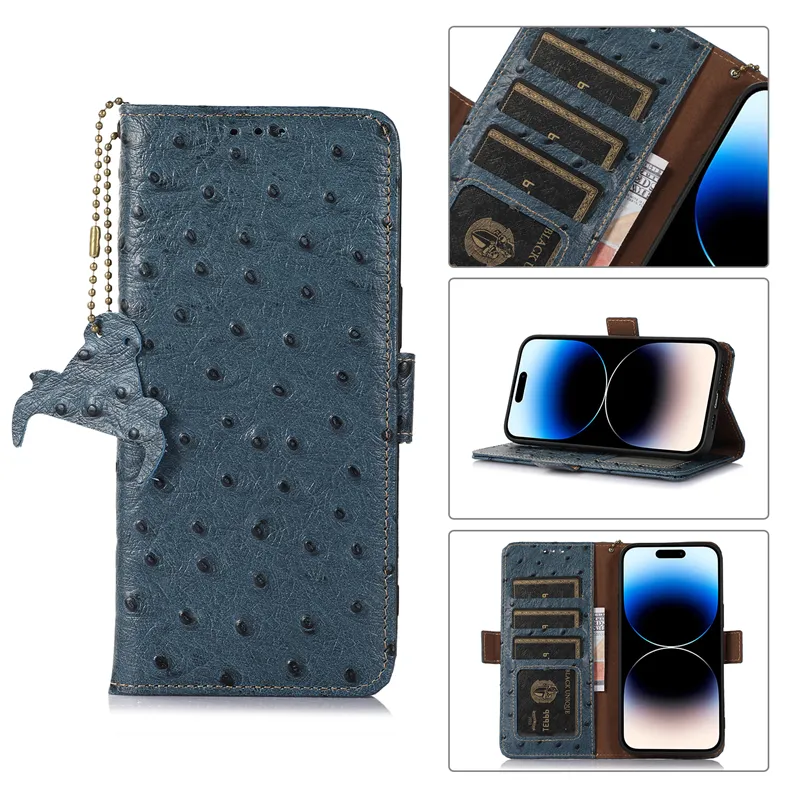 Capa de telefone da Flip Vogue magnética para iPhone 14 Pro Max Samsung Galaxy S23 Ultra S22 Plus Sony Xperia 10 i 5 Pro-i RFID Bloqueio de avestruz Padrão de couro genuíno Shell