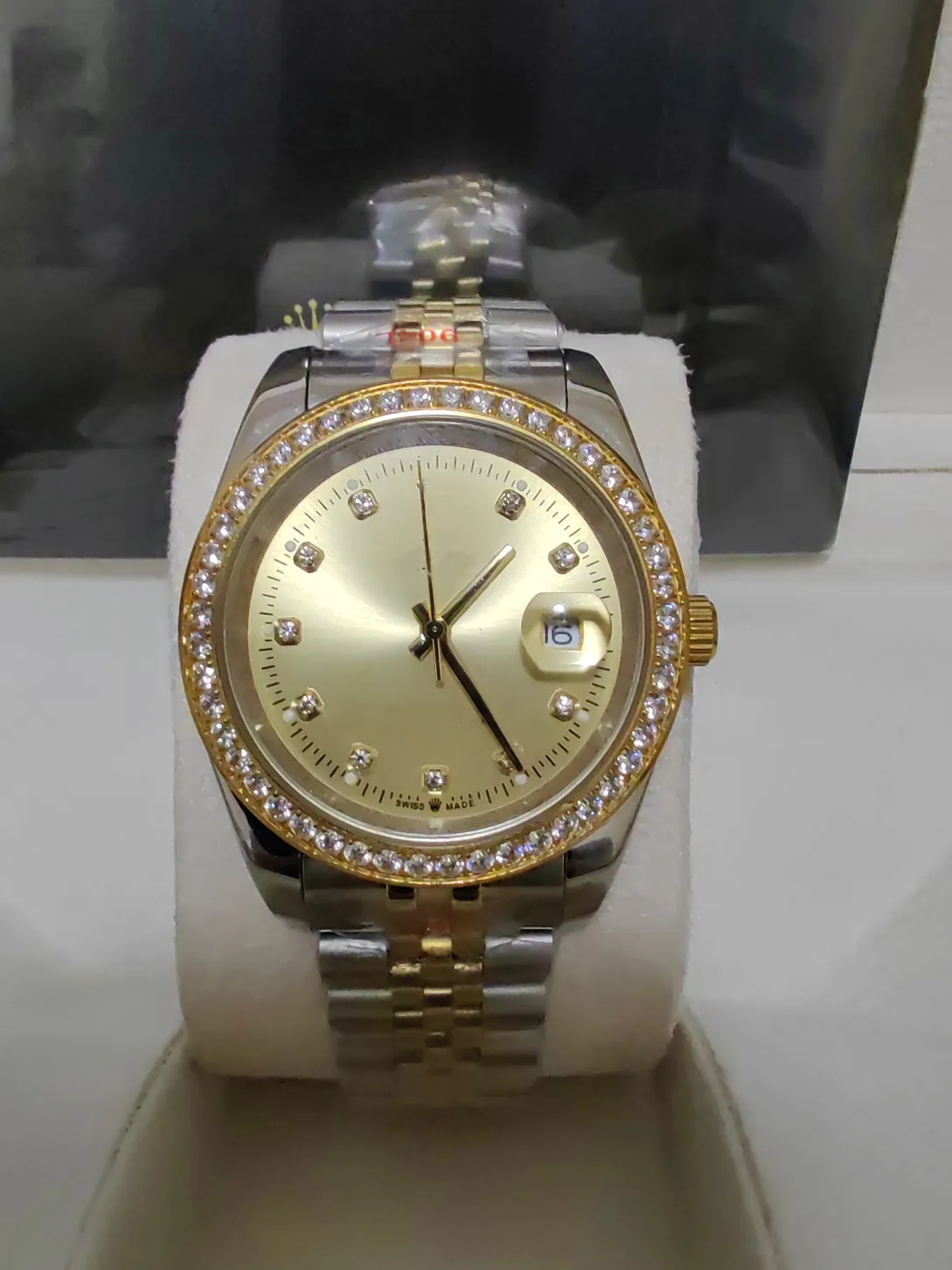 Mit Originalverpackung DateJust 41 mm Uhr mit Diamant-Zifferblatt und Lünette 116334 Automatik-Herrenuhren aus Stahl mit zweifarbigem Gold-Jubiläumsarmband-Armbanduhren