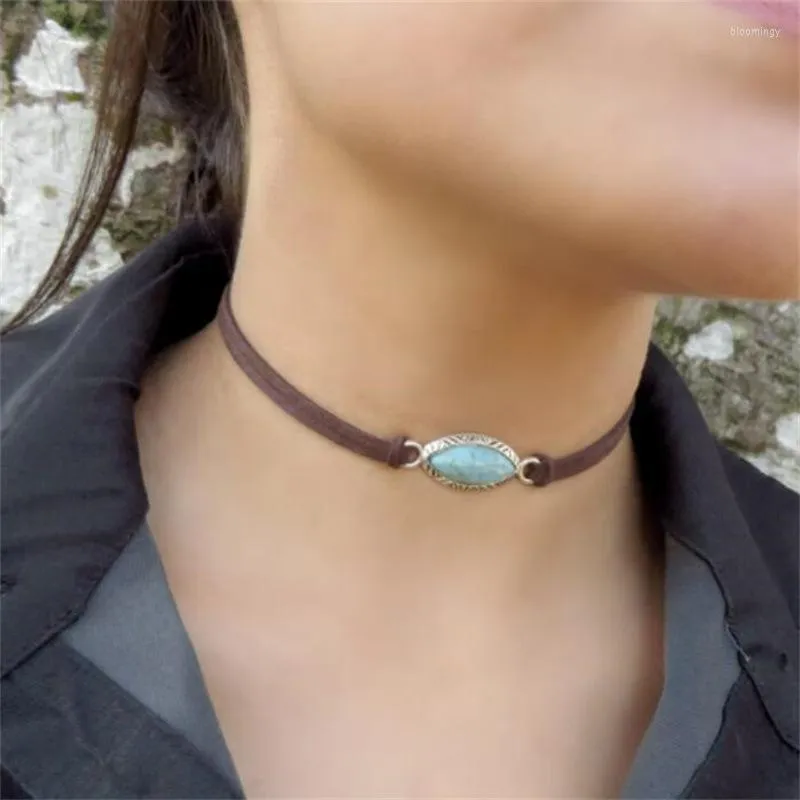 Choker Chokers Fashion Women Bohemian Kallaite Layered Leather Rope Necklace Summer Party Neckechokers Bloo22