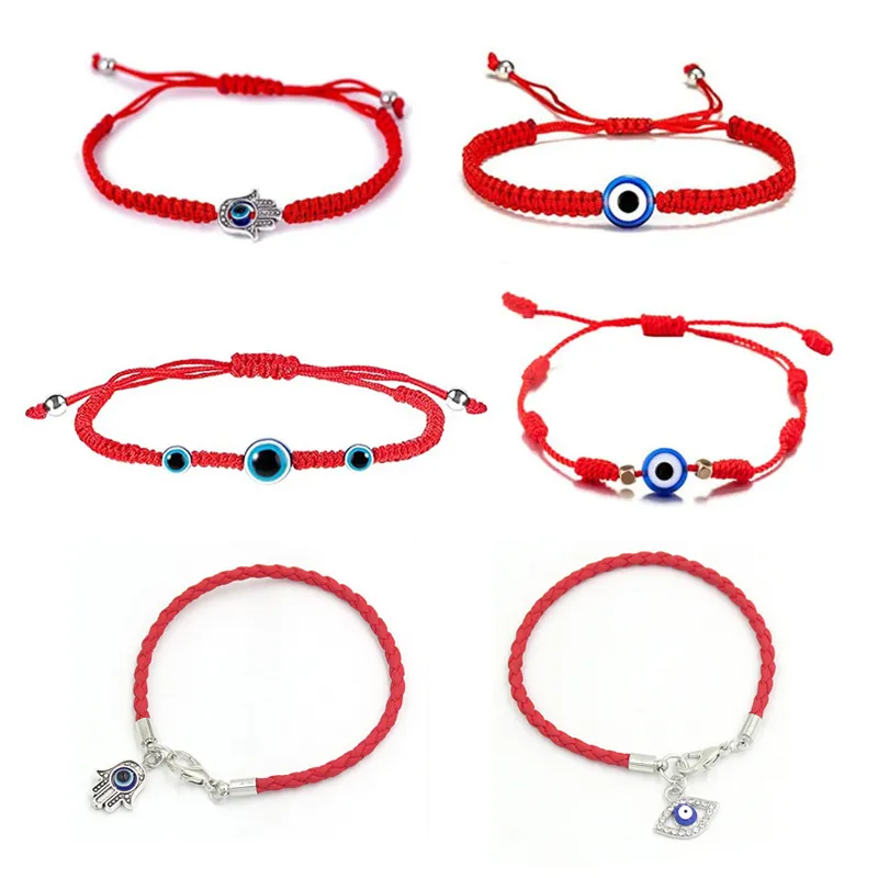 Gros Handwomen Bracelet Bracelet Chanceux Kabbale Fil De Corde Rouge Hamsa Bracelets Bleu Turc Evil Eye Charme Bijoux Fatima Bracelet D'amitié 7 Noeuds