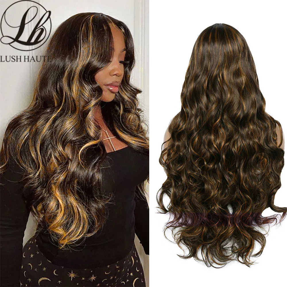 Perruques Synthétiques Perruques Synthétiques Lace Wigs Omber Blonde Body Wave 13x4x1 Middle t Part Gingembre Fibre Résistant À La Chaleur pour Femme Noire 230227