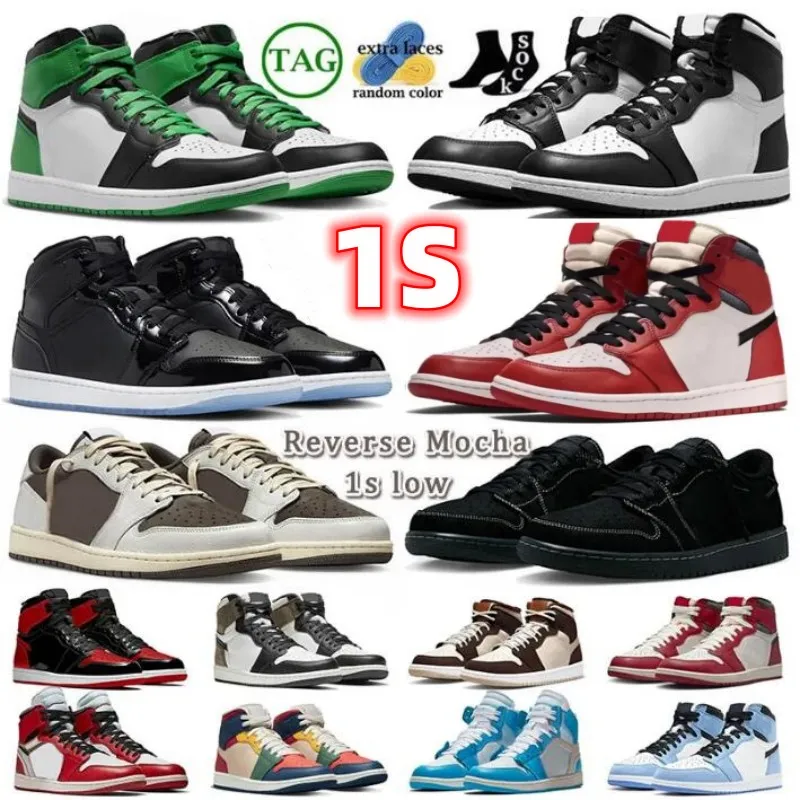 1s olive 2024 tênis de basquete 1s baixo preto phantom reverso mocha mid space jam 11s 1s sorte panda verde 4s trovão tênis