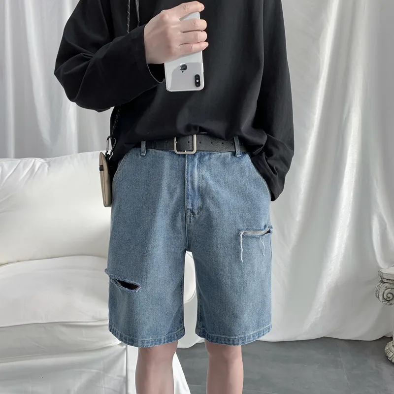 Männer Shorts Sommer Streetwear Baggy Kurze Jeans Männer Koreanische Mode Lose Gerade Breite Bein Denim Männlich Marke Schwarz Blau 230313