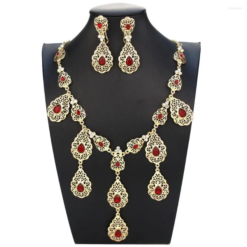 Collier boucles d'oreilles ensemble Sunspicems élégant mariée mariage maroc gland boucle d'oreille goutte d'eau cristal algérie chaîne cadeau