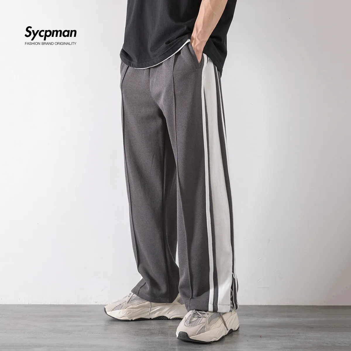 Pantaloni da uomo Vestiti coreani Pantaloni da jogging Pantaloni da basket Punk Abbigliamento da uomo Pantaloni larghi a righe dritti Trend Pantaloni casual Pantaloni sportivi impilati 230313