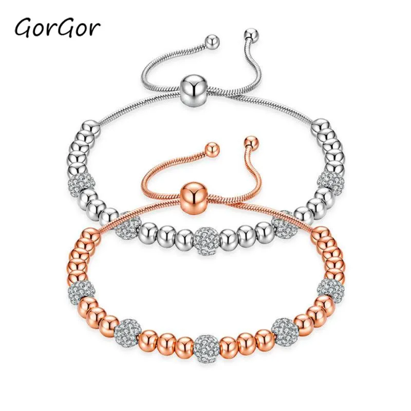 Strand Gorgor Japanese och koreansk modepersonlighet Rhinestone Ball Titanium Steel Rose Plated Gold Exquisite Armband 910 Pärledsträngar