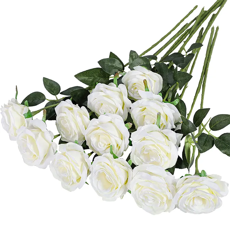 Couronnes de fleurs décoratives 12pcs roses fleurs artificielles fausses roses roses en soie avec de longues tiges pour les décorations de centres de table de mariage à la maison 230313