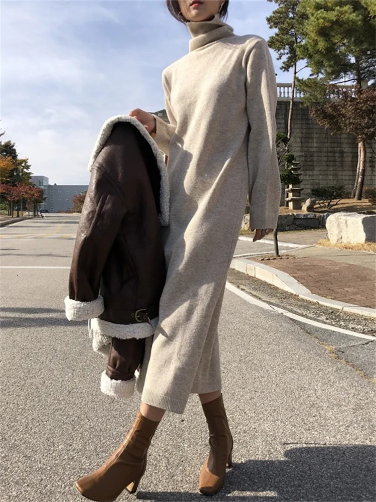 Vintage Oized Knitted I Turtleneck Sweater SS Long Sleeve Maxi Casual Dresses: Womens Winter Knitted Sweater Dress  Oversized Vintage Maxi Dress For Fall From Kong04, $27.08 In Bulk |  DHgate.Com