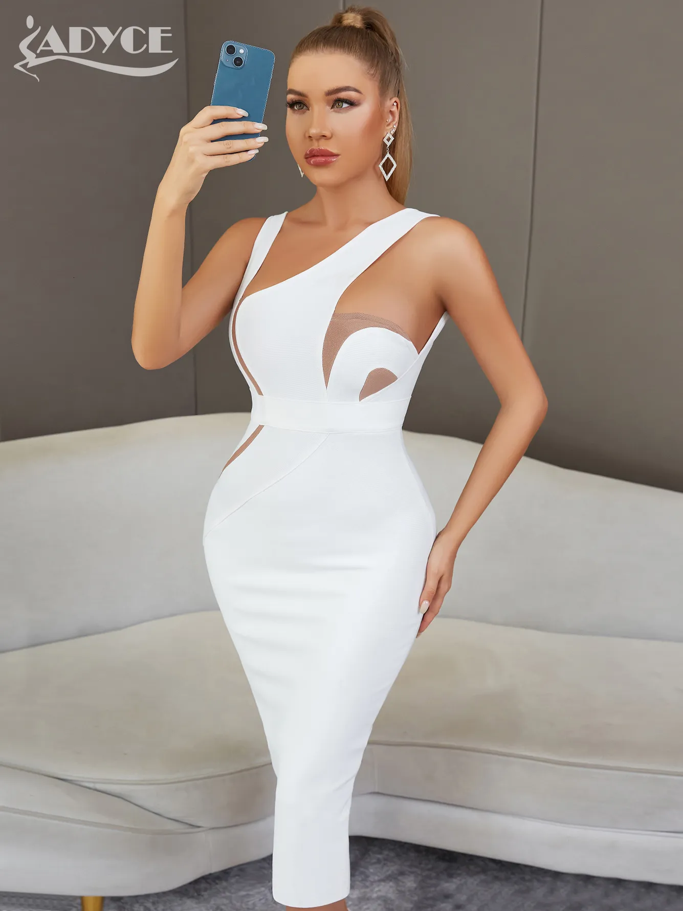 Casual Dresses Adyce Sexig backless White Midi Bodycon Bandage Women Summer Tank ärmlös Kändis Elegant Evening Party Outfits 230313