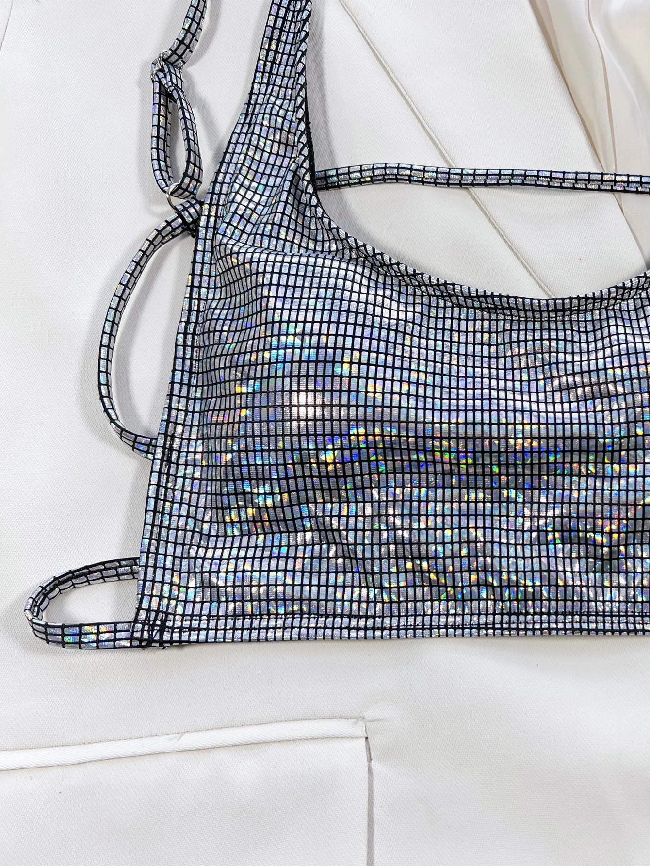 Sexy Backless Sequin Sparkly Bikini Set With Triangle Thong High Waist