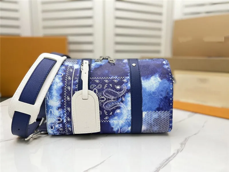 Tasarımcı Bandana City Keepall Bag Crossbody M20555 Mavi Donanma Beyaz Omuz Çantası Çanta