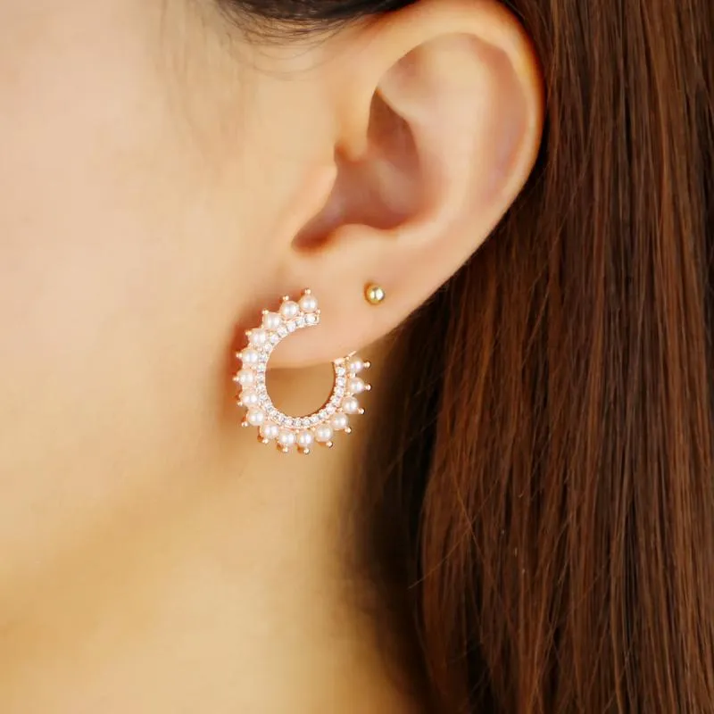 Hoop Boucles D'oreilles Huggie D'été De Mode À La Mode Femmes Dames Charme Perle Perles Bijoux Délicat Clair Cz Rond Cercle Boucle D'oreille GiftsHoop