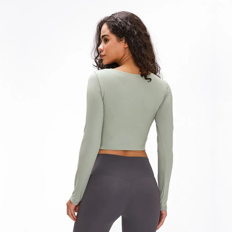 2024 lu lu citron Nouvelle personnalité yoga soutien-gorge de sport vêtements de fitness pour femmes T-shirt à manches longues pad demi-longue distance marche mince sport haut de fitness