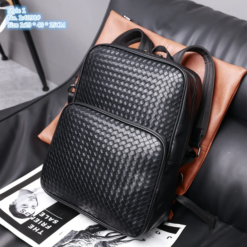 Factory wholesale men shoulder bag 2 styles hand-woven fashion backpack outdoor sports and leisure travel leather backpacks street trend plaid handbag