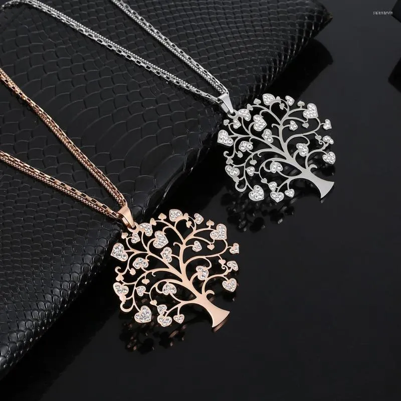 Pendant Necklaces Trendy Color Big Tree Life Necklace Women Girl Party Present Vintage Stainless Steel Mujer Jewelry Birtherday Gift