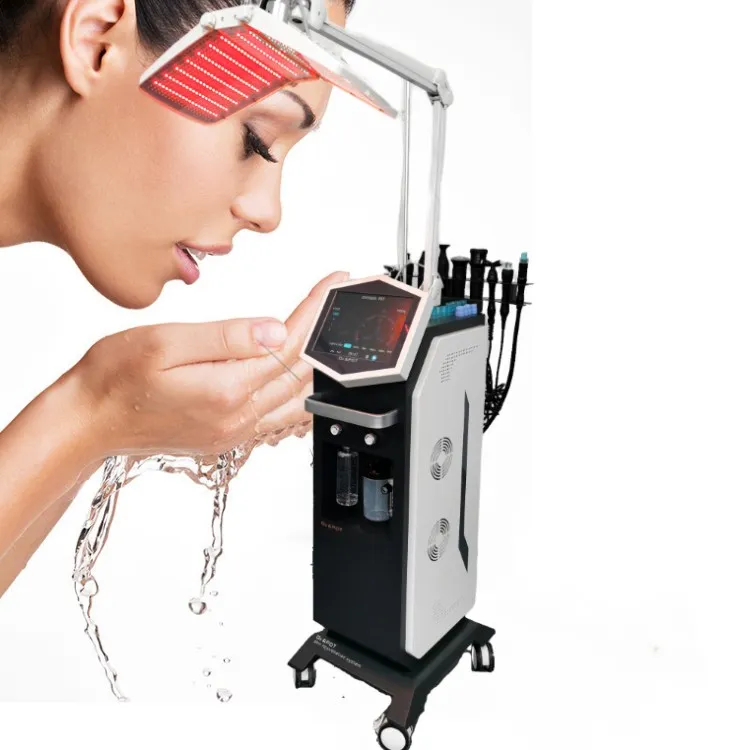Multifuncional 13 em 1 Máquina de limpeza facial a jato de oxigênio de oxigênio com detecção de pele e terapia com PDT