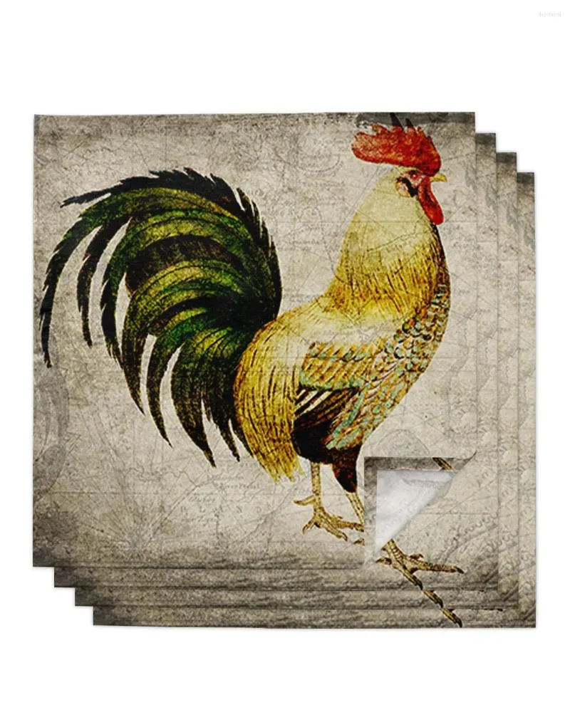 Bordservete Rooster Map Vintage Shabby 4/6/8st Tygdekor Middagshandduk för köksplattor Mat Wedding Party Decoration