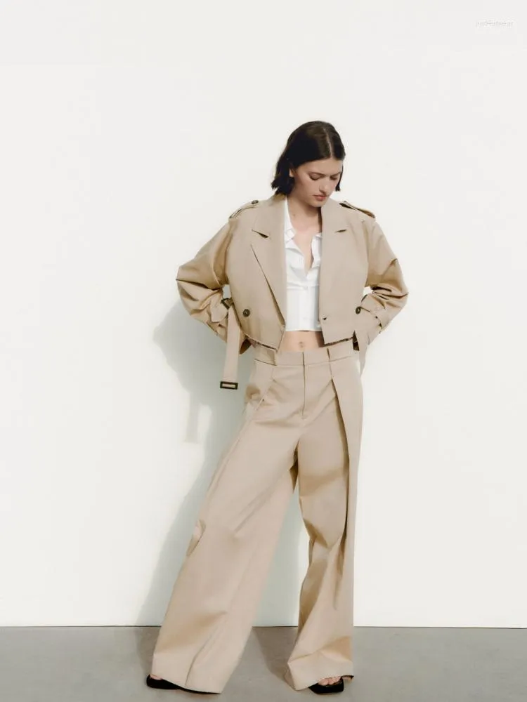 Oversized Cropped Trench Coats Dam Korta Khaki Jackor Dam Långärmad Lös Dam Kappa