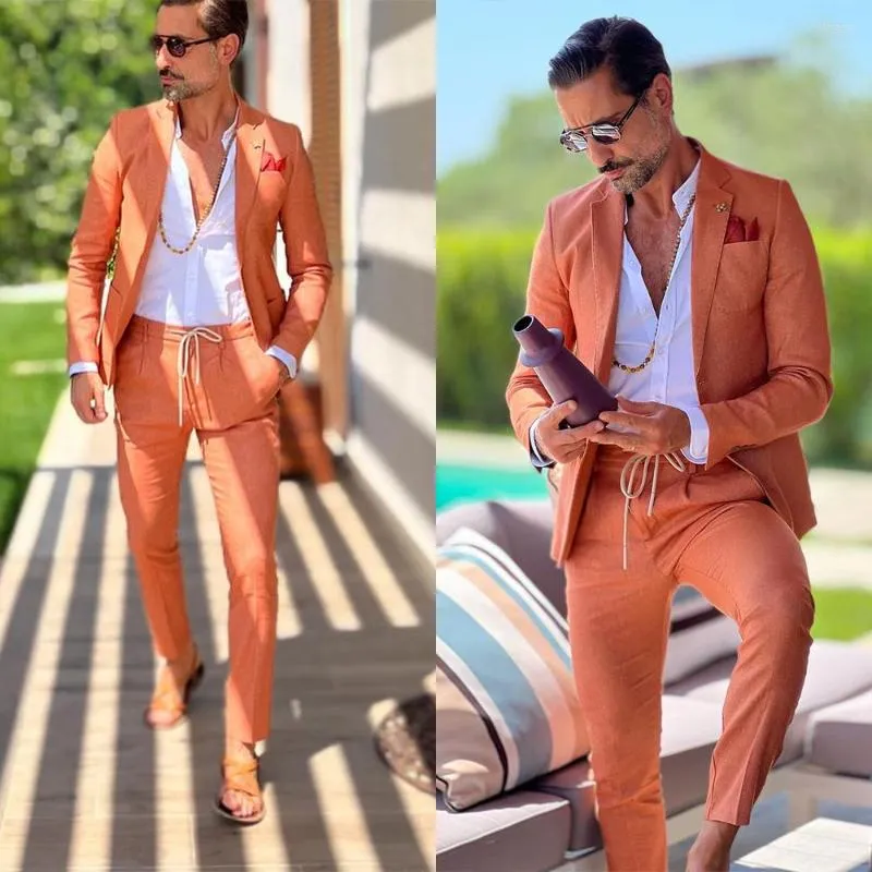 Men's Suits Orange Men Suit Tailor-Made 2 Pieces Tailored One Button Blazer Pants Formal Work Wear Business Causal Groom Prom Party