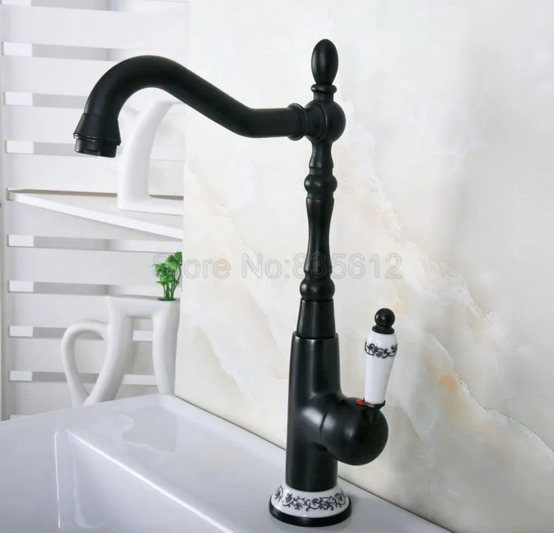 Bathroom Sink Faucets Basin Black Oil Rubbed Bronze Kitchen Faucet Vanity Vessel Sinks Mixer Cold And Water Tap Tnf650