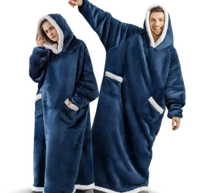 pijamas couple Super Long Flanelle Couverture avec Manches Hiver Hoodies Sweat Femmes Hommes Pull Polaire Géant TV Couverture Surdimensionné Nouveau