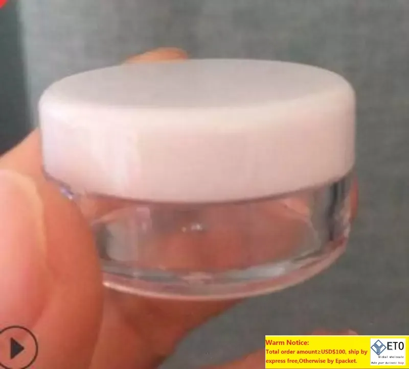 White Top 3G Travel Transparent Round Cream Pot Bottles 3ML Jars Pots Container Clear Plastic Sample Container For Nail Art Storage