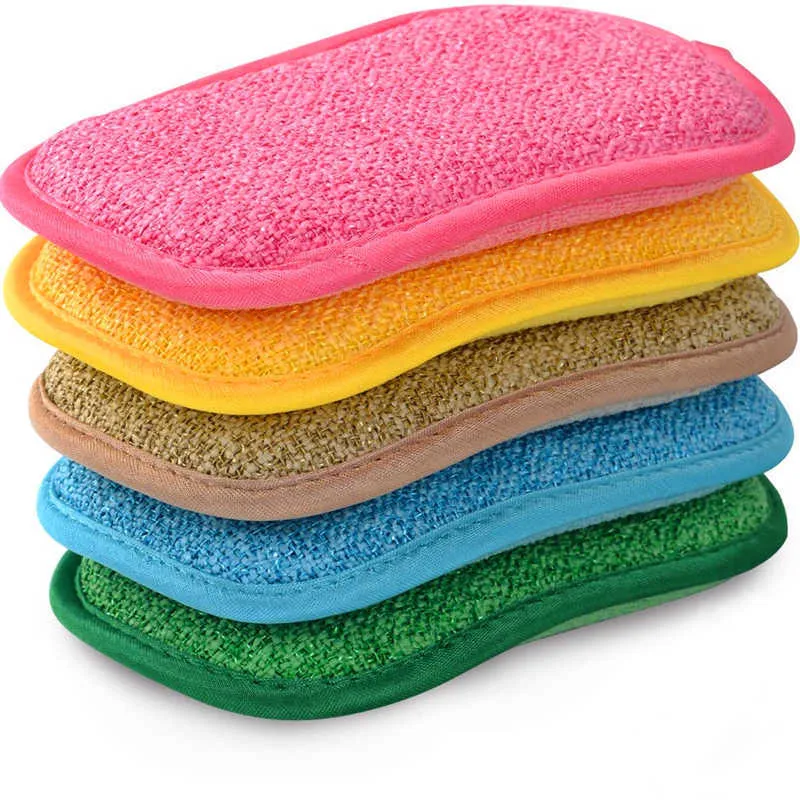 5PCS Scrub Sponges for Dishes Non-Scratch Microfiber Sponge Non Stick Pot  Cleaning Sponges Kitchen Tools
