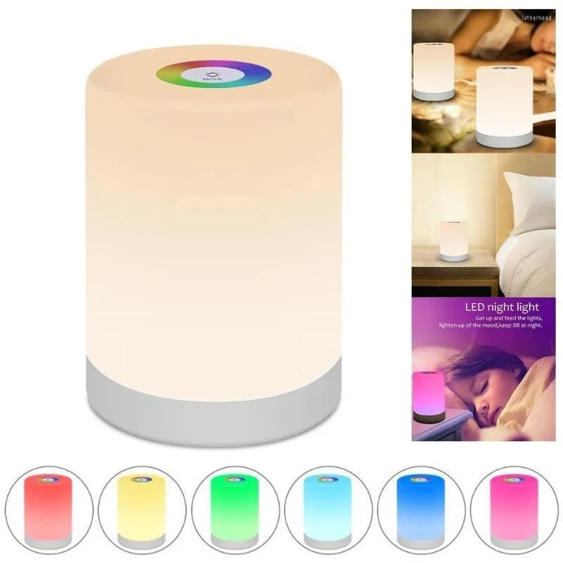 Nattlampor LED Touch Control Light Dimble Colorful Bedside Lamp USB uppladdningsbart sovrum skrivbord för barn barn gåvor