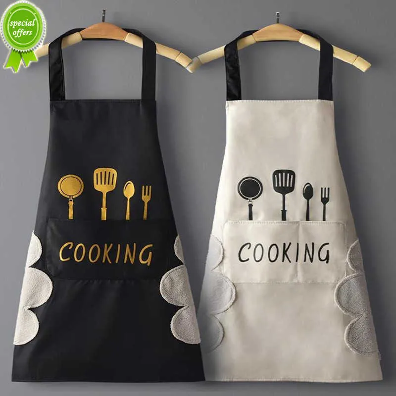 Neue Hand-wisch küche Haushalt Kochen Schürze Männer Frauen Öl-beweis Wasserdicht Erwachsene Taille Mode Kaffee Overalls Wischen hand Schürze