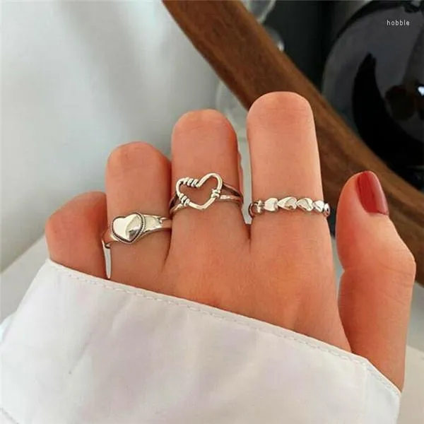 Fedi nuziali Anello Gioielli Regalo moda regolabile Placcato argento Ragazze Vintage Cuore Donna