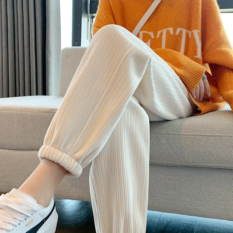 Womens Pants Capris Women Warm Winter Plush Thick Cashmere Corduroy Pants Female Casual Korean Style Sweatpants Loose Harem Long Trousers Joggers 230313