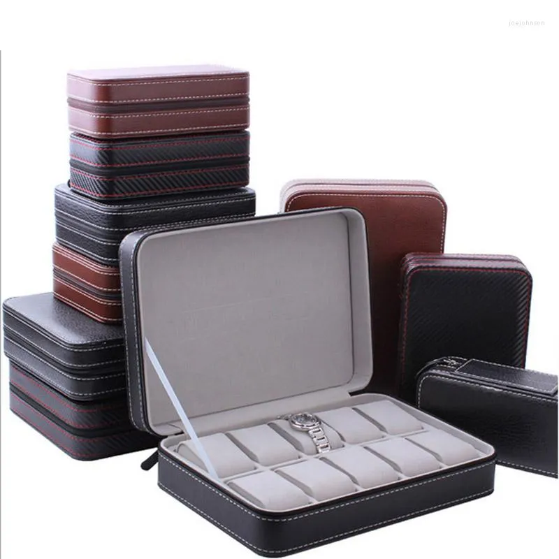 Jewelry Pouches Fashion Luxury Organizer Box 10 Grids Leather Zipper Style Watch Jewellery Collector Cases Travel Storage