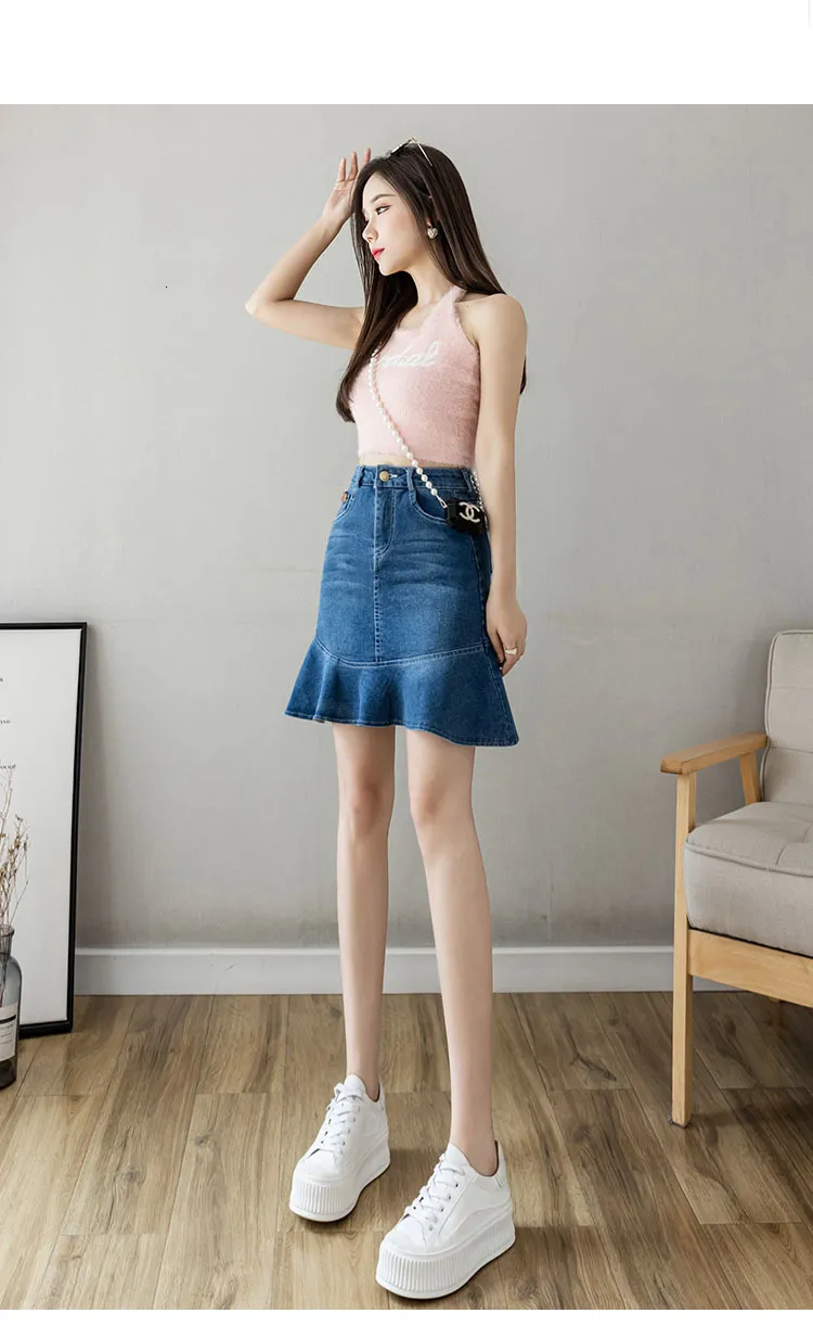 High Waist Mermaid Mid Calf Denim Skirts | Gaya model pakaian, Gaya model  pakaian korea, Model baju wanita