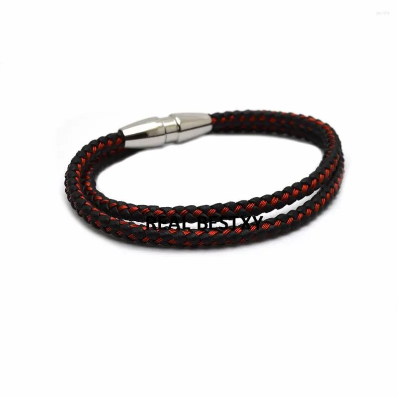 Strand 5st/Lot Anpassad logotypläderarmband för män Kvinnor Röd rostfritt ståltråd svarta manliga armband armband unika smycken