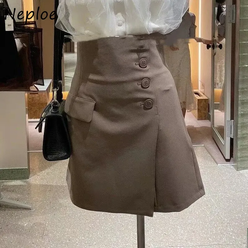 Kjolar neploe sommarstil jupes hög midja knapp slits a-line mini kjolar smala culottes japansk mode mujer faldas 230313